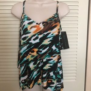 Aqua Green Women's Tiered Ruffle Tankini Top